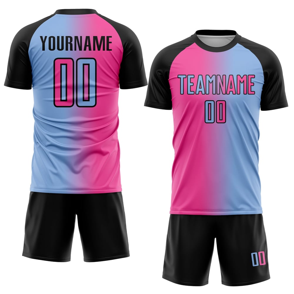 Leichte benutzerdefinierte rosa-schwarz blau Sublimation Uniform Fußball Mode Jersey Gradienten