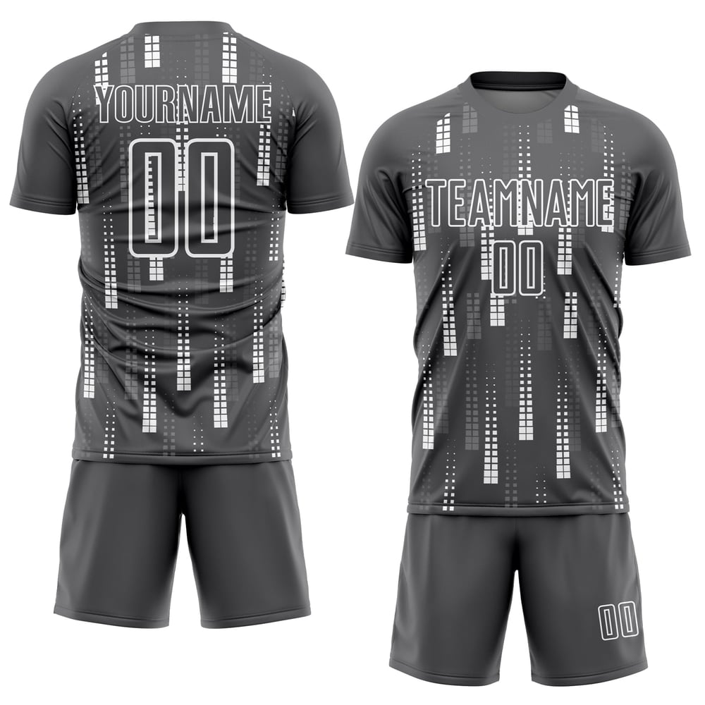 Maillot de football personnalisé à sublimation géométrique gris acier et blanc