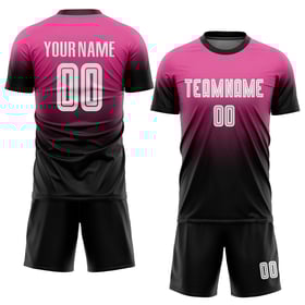 Maillot de football personnalisé rose, blanc et noir, effet dégradé par sublimation