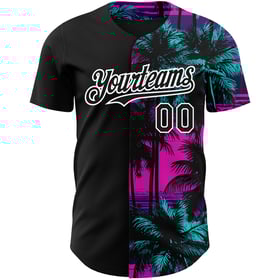 Jersey 3D Playa Rosa Árboles Diseño Auténtico Béisbol Palma Patrón Blanco y Negro Hawaiano Personalizado