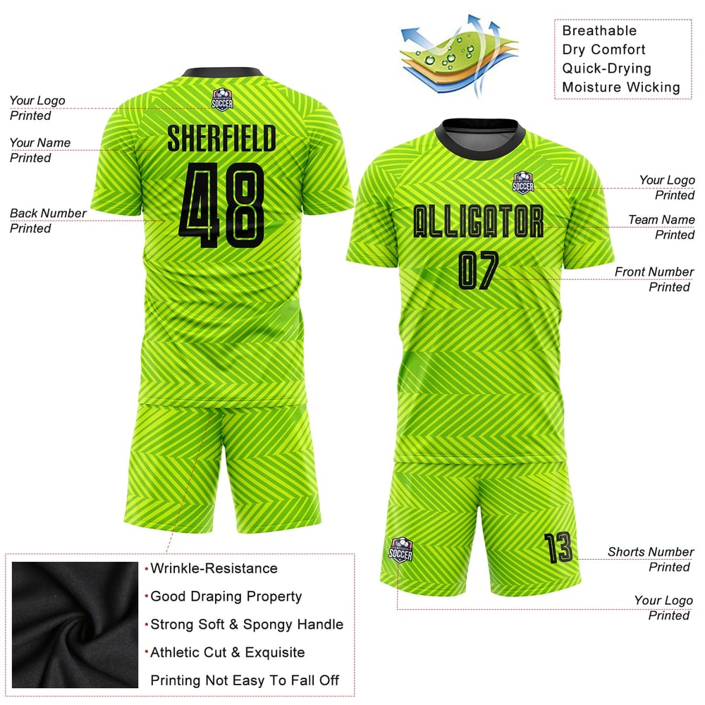 Soccer Black Jersey Neon Uniform Sublimation Custom Green