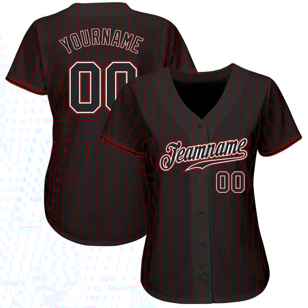 Maglia da baseball autentica a righe rosse, nere e bianche, personalizzata