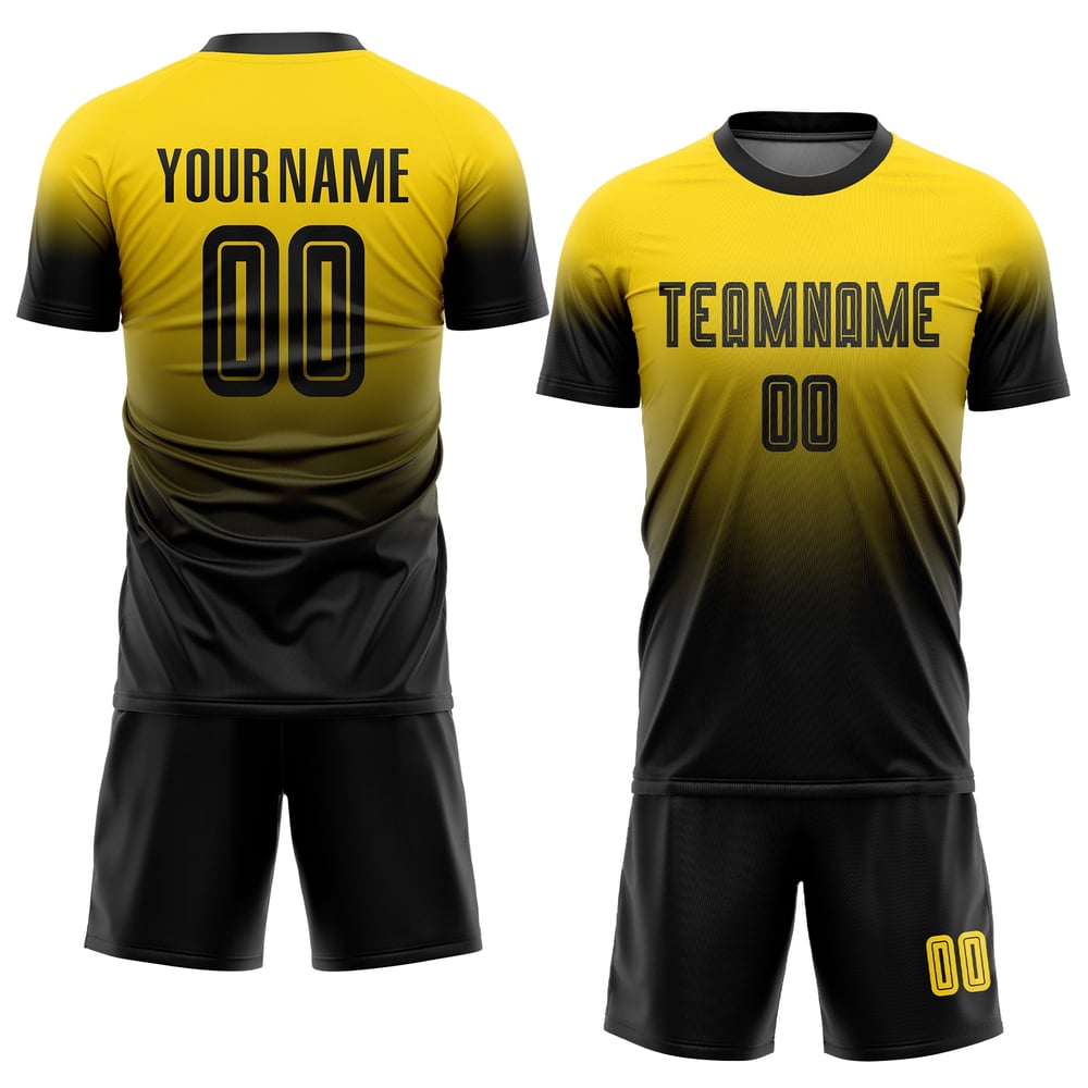 Sublimation Custom Fashion Fade Uniform Jersey Black Soccer Gold