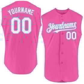 Authentic Pink Baseball Jersey Sleeveless White-Light Blue Custom