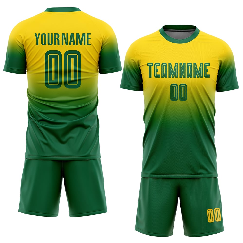 Sublimation Soccer Fashion Fade Gold Kelly Jersey Green Custom Uniform