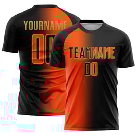 Mode Sublimation Orange-Old Jersey Uniform Schwarz Fußball Gold Benutzerdefinierte