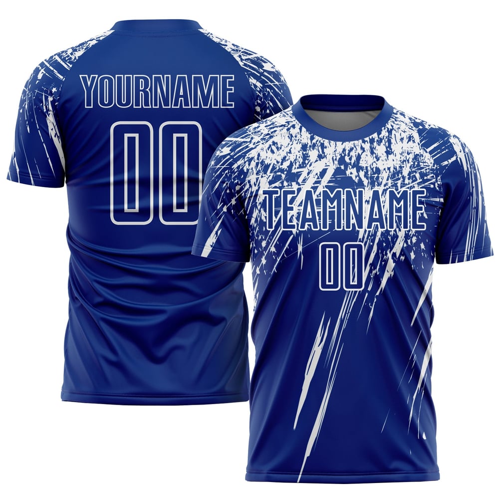 Jersey Fotboll Anpassad Vit Royal Sublimation Uniform