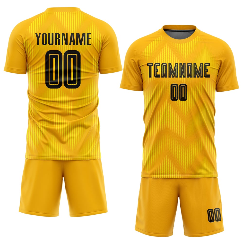 Custom Black Uniform Sublimation Gold Jersey Soccer