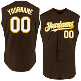 White-Gold Sleeveless Custom Baseball Jersey Authentic Brown