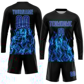 Royal-Light Black Blue Custom Soccer Sublimation Flame Uniform Jersey