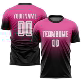 Maillot de football personnalisé rose, blanc et noir, effet dégradé par sublimation