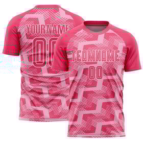 Camiseta de fútbol personalizada con sublimación de líneas rosa neón, rosa claro y blanco