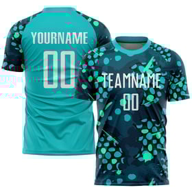 Sublimering Vit-Marinblå Fotboll Anpassad Uniform Aqua Jersey