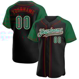 Green-Red Jersey Authentic Raglan Sleeves Black Baseball Custom Kelly