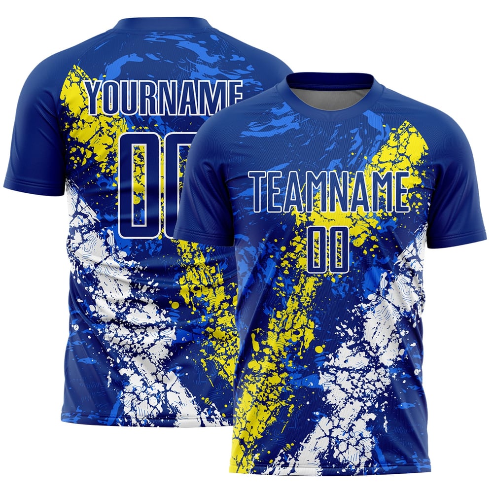 Jersey Art Uniform Yellow-White Sublimation Splatter Custom Light Royal Dripping Soccer