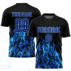 Royal-Light Black Blue Custom Soccer Sublimation Flame Uniform Jersey