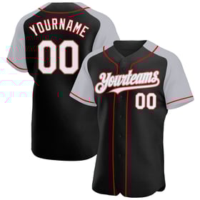 Black White Raglan Sleeves Custom Authentic Gray-Red Baseball Jersey