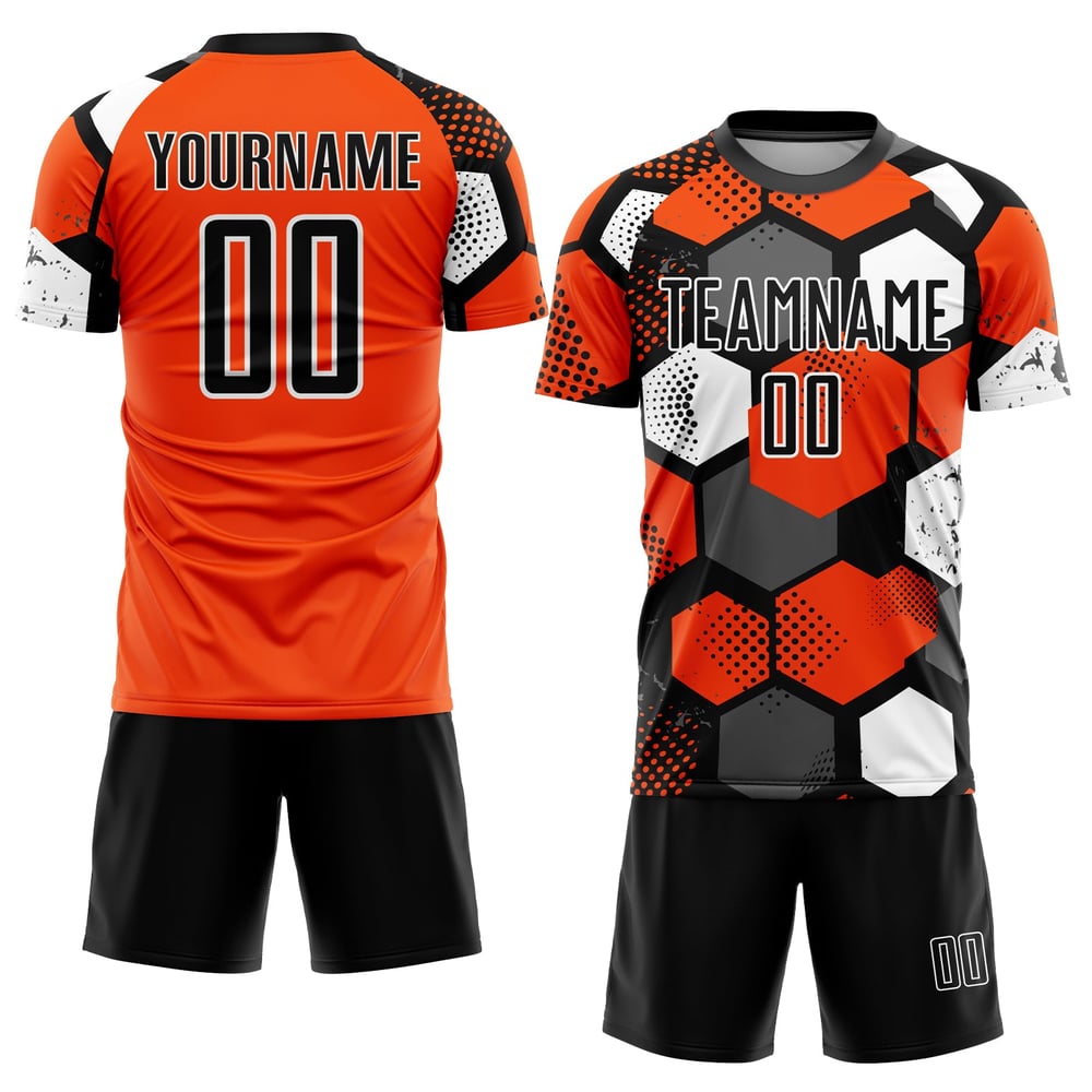 Svartvit anpassad tröja orange uniform sublimering fotboll