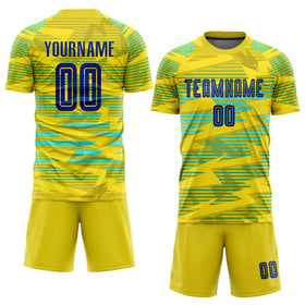 Uniform Sublimation Royal-Light Blue Custom Soccer Jersey Gold Away
