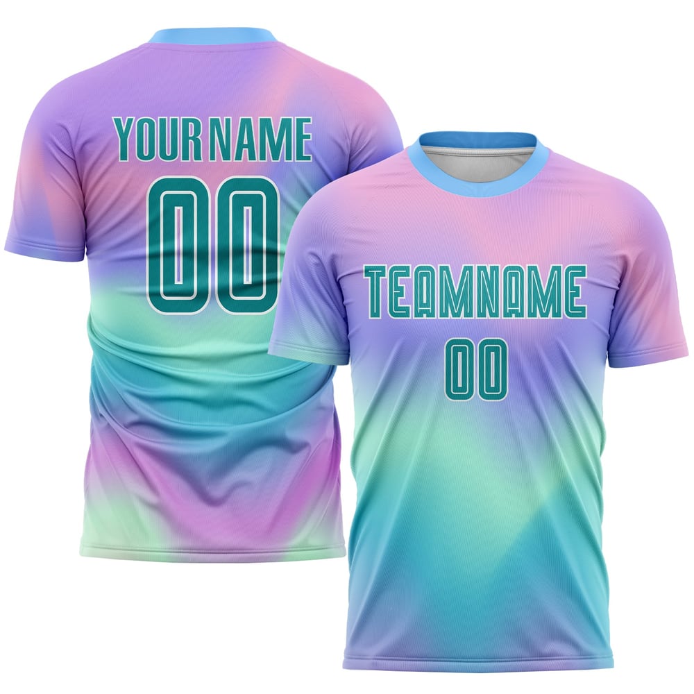 Teal-White Custom Jersey Tie Soccer Uniform Dye Sublimation