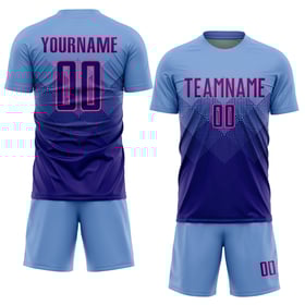 Maillot de football personnalisé bleu clair, violet foncé et rose, sublimation