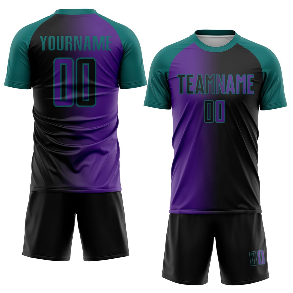 Gradient Black Jersey Fashion Custom Lila-Teal Fußball Sublimation Uniform