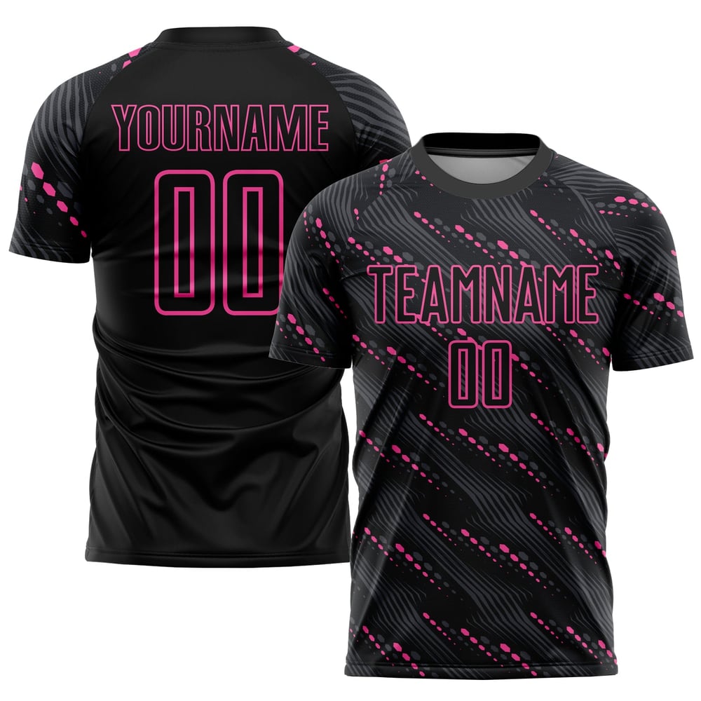 Camiseta personalizada de fútbol, uniforme de sublimación, rosa y negro