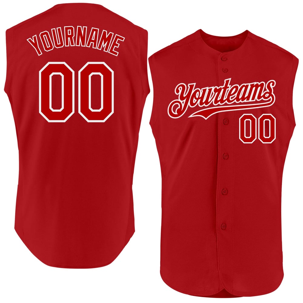 Baseball Custom Red Sleeveless Authentic Jersey White