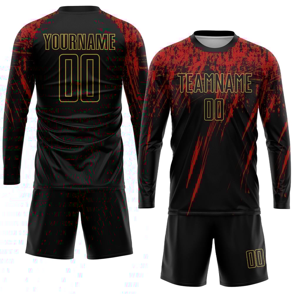 Uniform Black Custom Gold-Red Old Sublimation Jersey Black Soccer