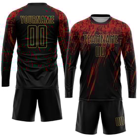 Uniform Black Custom Gold-Red Old Sublimation Jersey Black Soccer