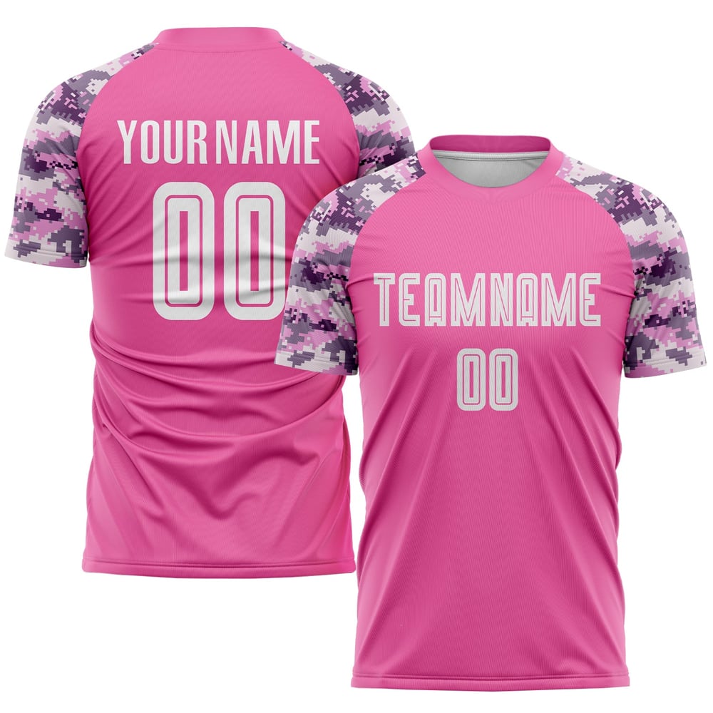 Pink Sublimation Custom Soccer White-Camo Uniform Jersey