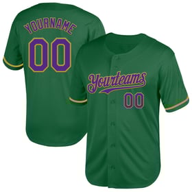 Auténtica camiseta de béisbol Kelly Green personalizada de malla morada y oro viejo, estilo retro.