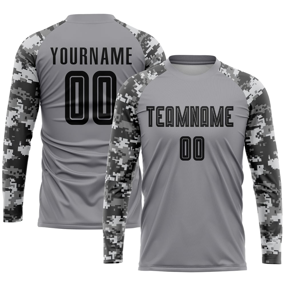 Custom Soccer Sublimation Black-Camo Uniform Jersey Gray