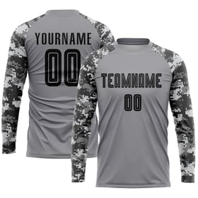Custom Soccer Sublimation Black-Camo Uniform Jersey Gray