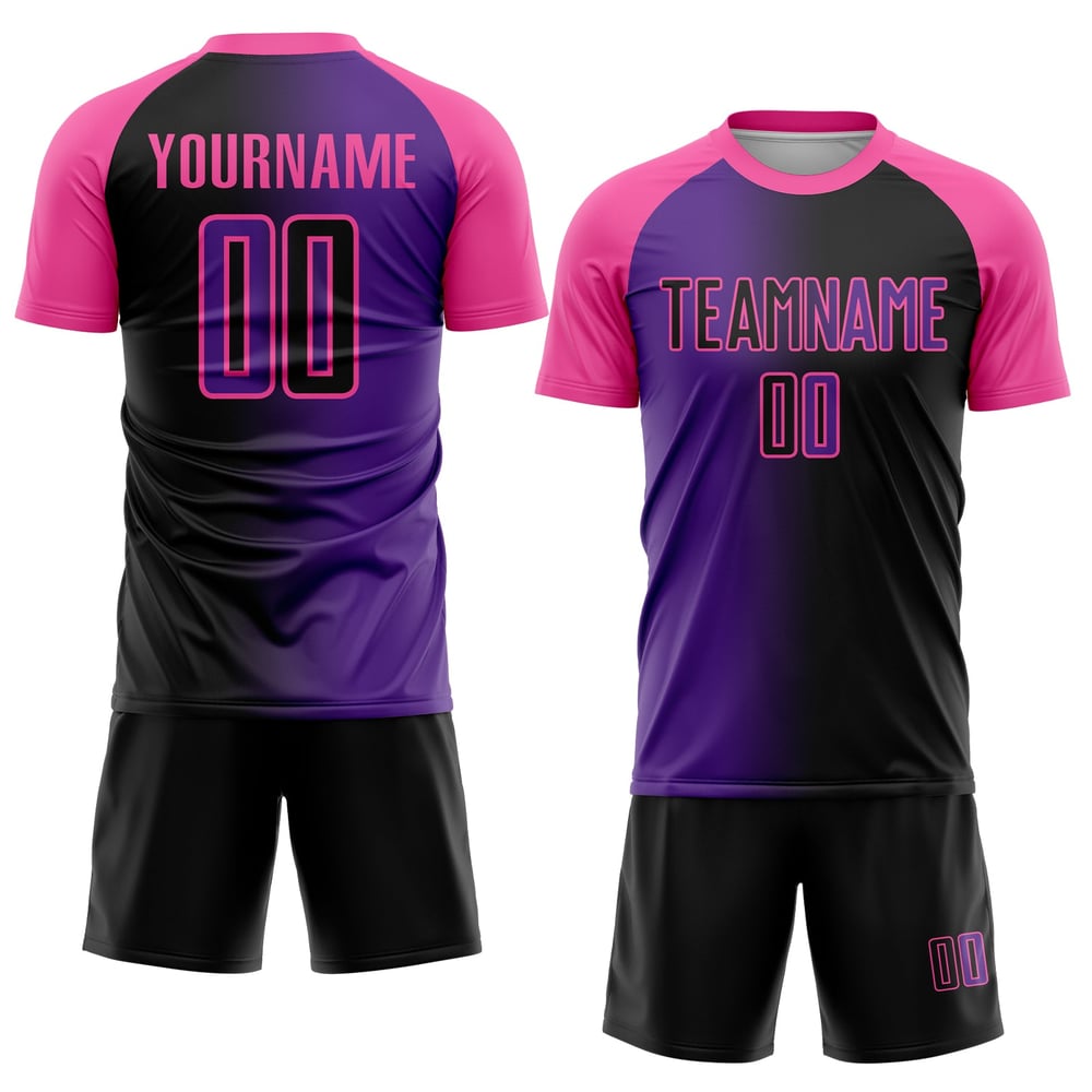 Fußball Custom Gradient Jersey Mode Schwarz Lila-Rosa Sublimation Uniform