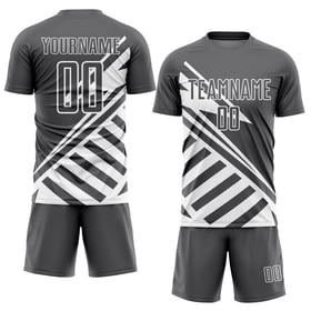 Maillot de football personnalisé à sublimation, lignes blanches et gris acier