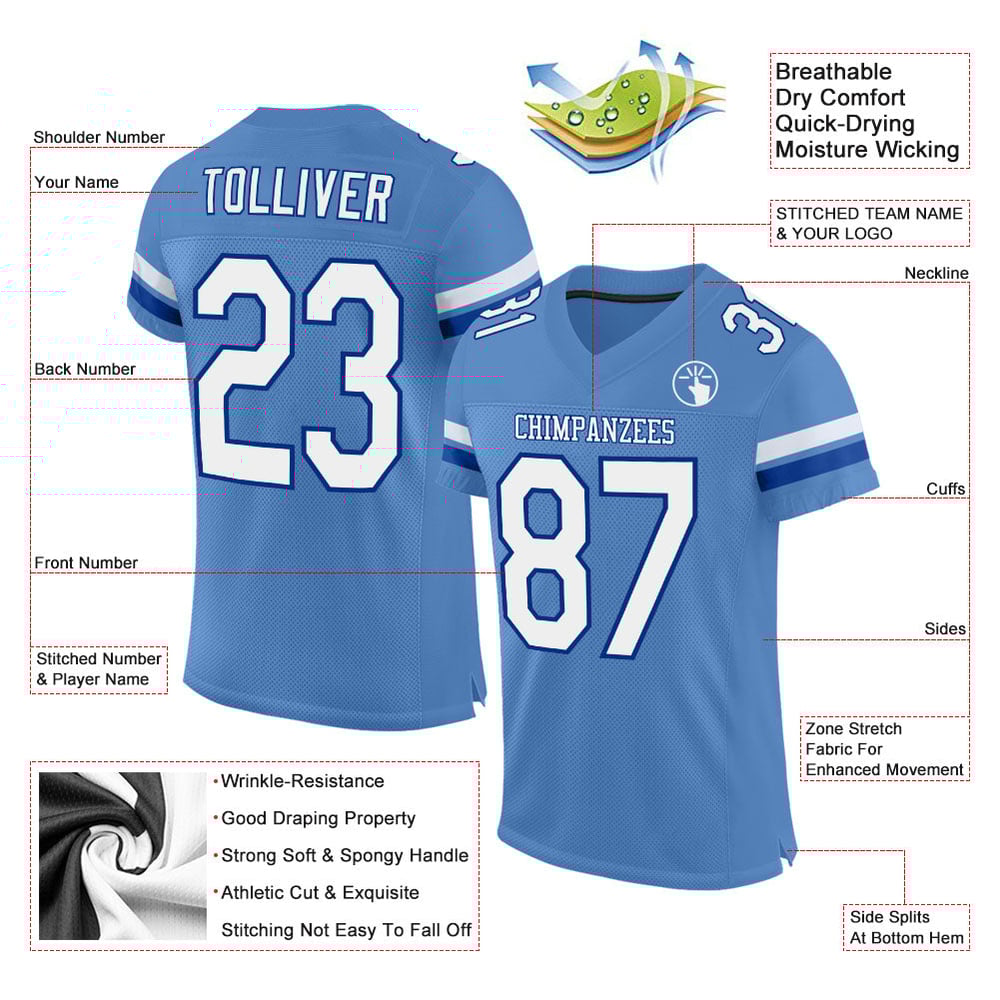 Football Blue Custom Mesh Light Jersey White-Royal