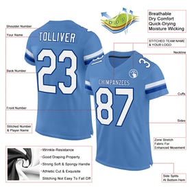 Football Blue Custom Mesh Light Jersey Authentic White-Royal