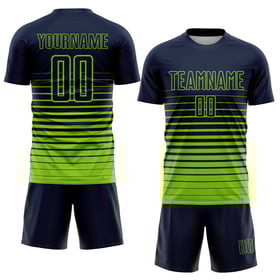 Maillot de football personnalisé à rayures vert fluo bleu marine, imprimé par sublimation