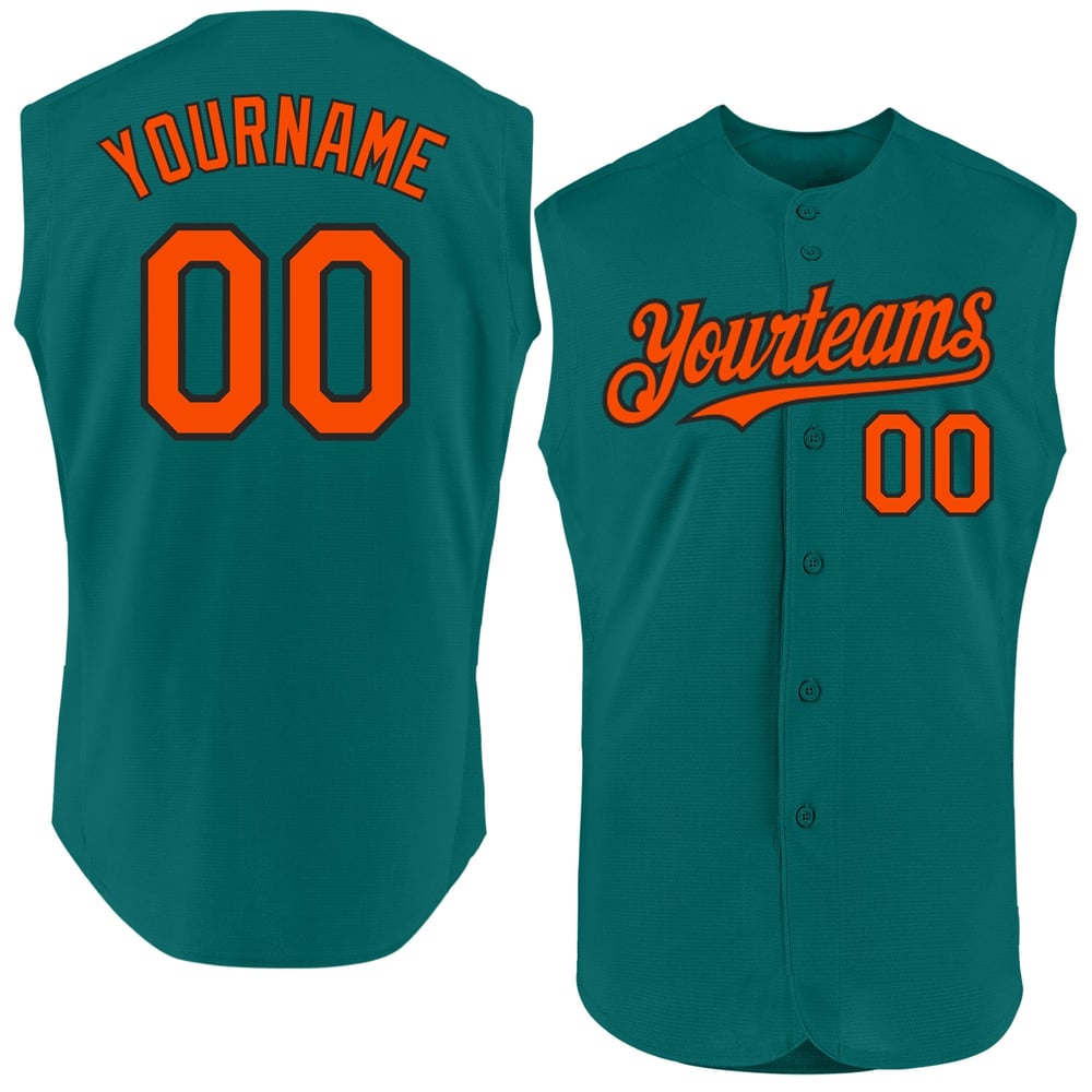 Authentic Sleeveless Custom Teal Baseball Orange-Black Jersey