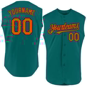 Authentic Sleeveless Custom Teal Baseball Orange-Black Jersey
