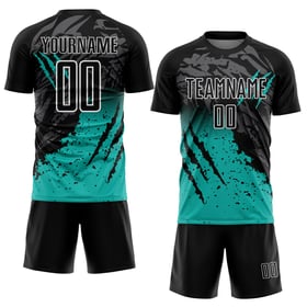 Gradient Uniform Fußball Custom Scratch Schwarz Sublimation Jersey Splash Aqua-Weiß