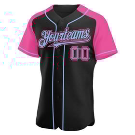 Baseball Sleeves Jersey Black Custom Raglan Pink-Light Blue Authentic