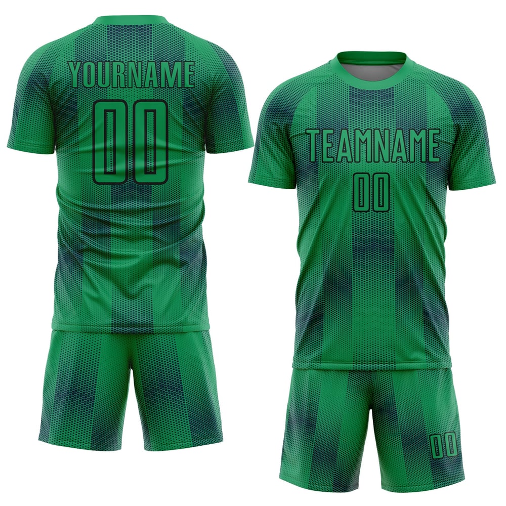 Camiseta de fútbol Kelly Green con formas geométricas personalizadas, sublimación negra