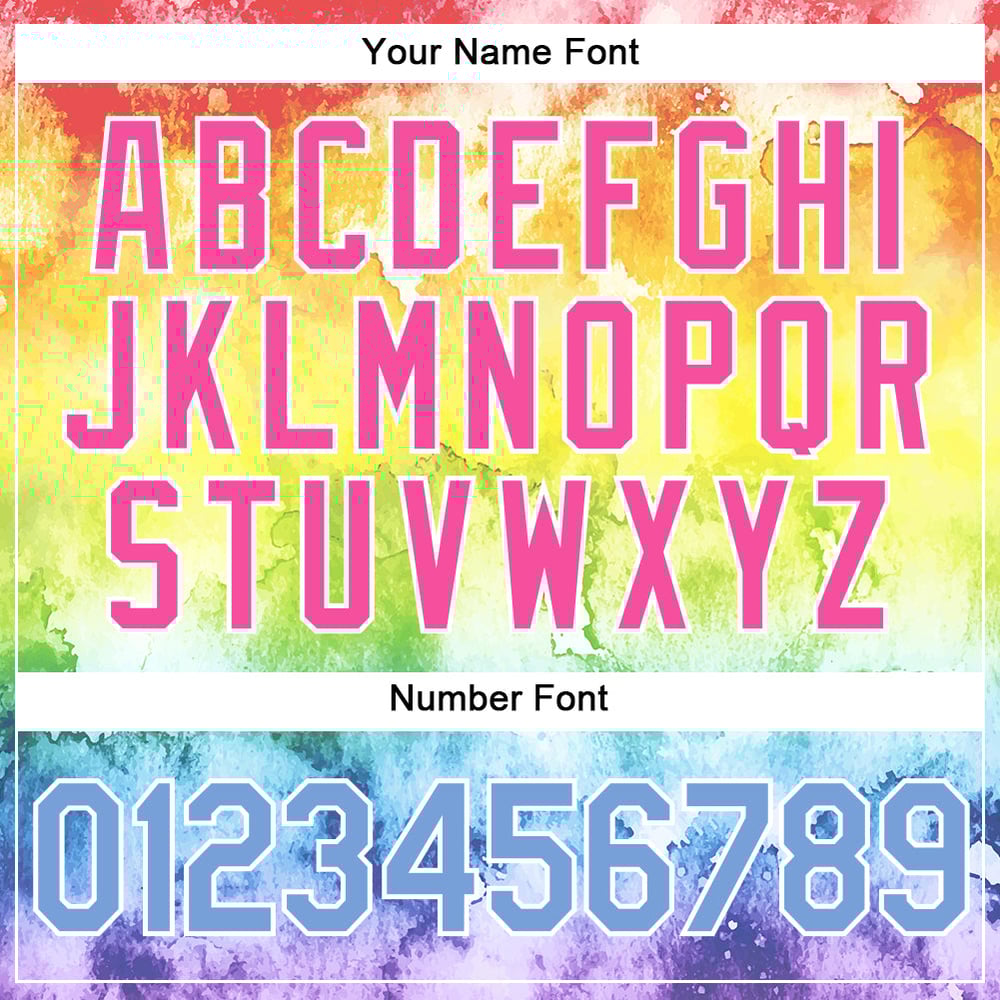 Corbata de béisbol personalizada con efecto teñido claro en 3D, auténtica, color azul y rosa arcoíris