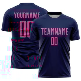 Camiseta de fútbol personalizada por sublimación, uniforme rosa y azul marino