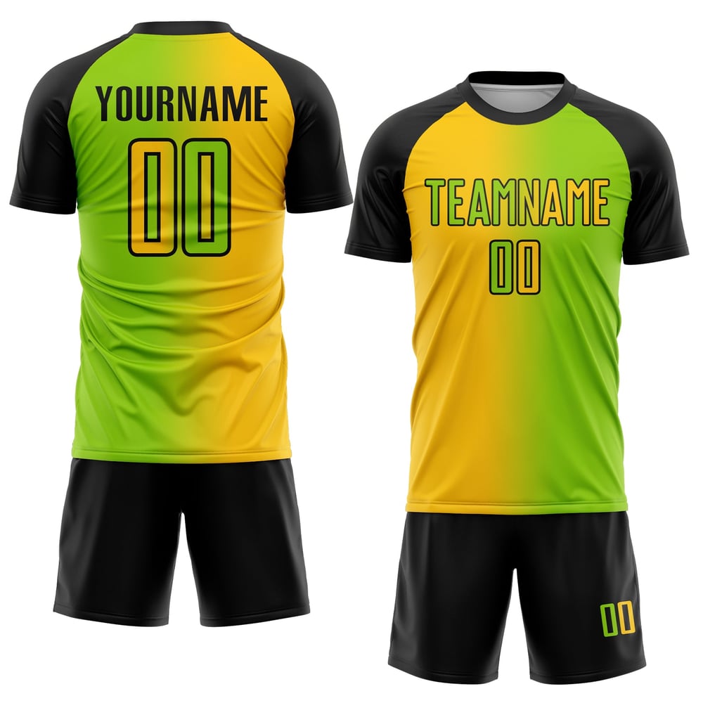 Mode Fußball Sublimation Jersey Grün Neon Gelb-Schwarz Custom Uniform Gradienten
