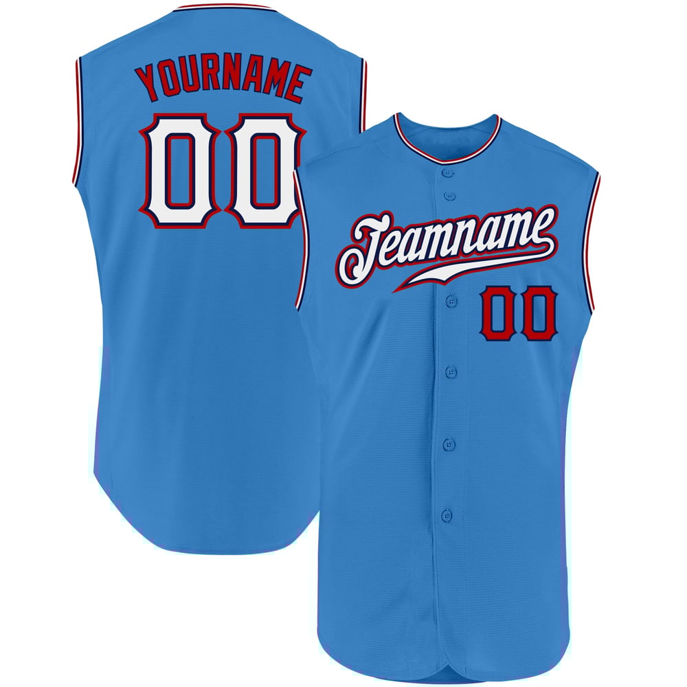 Baseball Blue Custom Authentic Powder Sleeveless Jersey White-Red