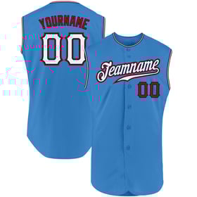Baseball Blue Custom Authentic Powder Sleeveless Jersey White-Red