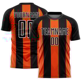 Camiseta de fútbol personalizada de sublimación de Uniform Line, color negro, naranja y blanco